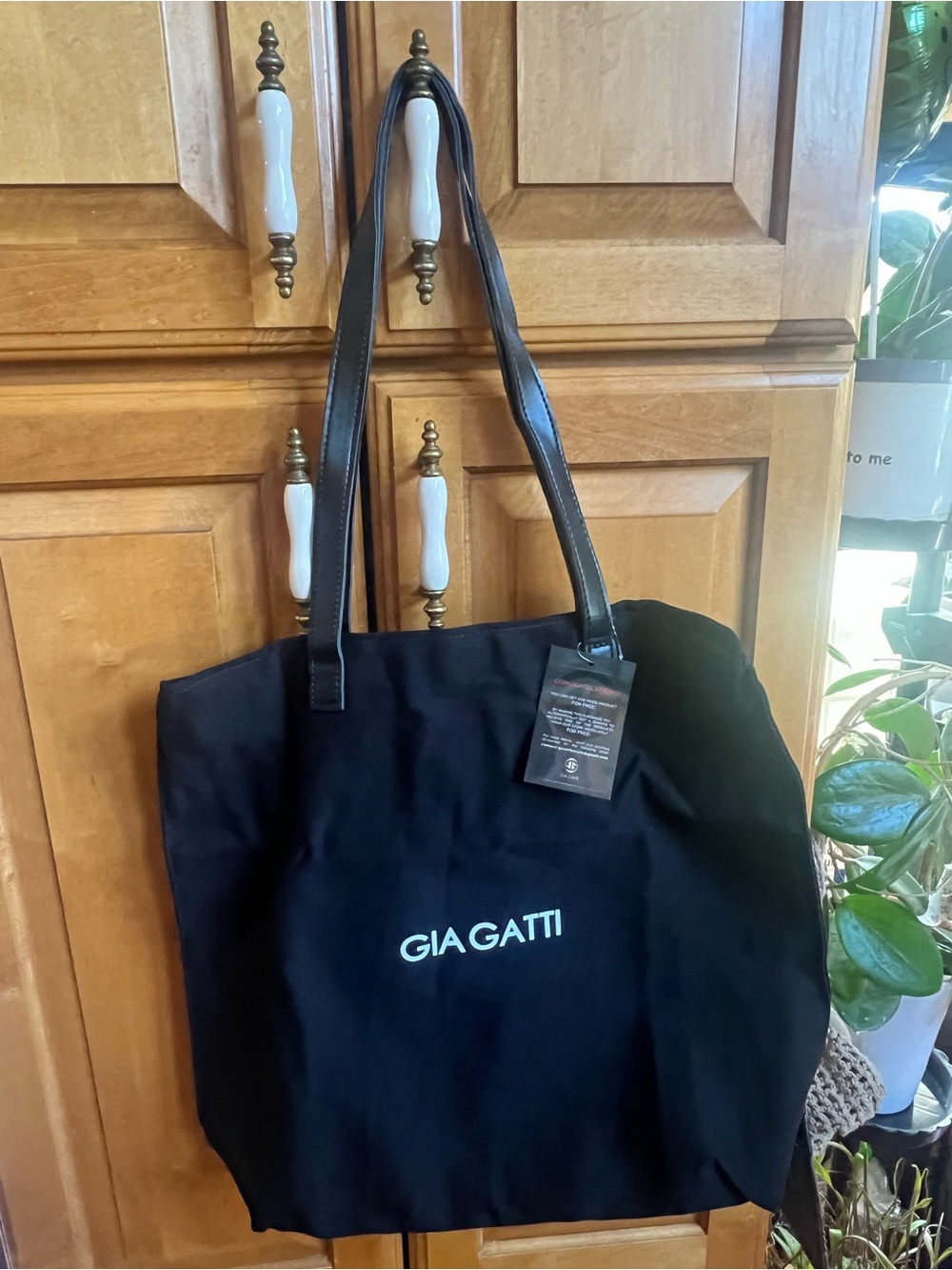 GIA GATTI Black Canvas Tote with Logo Tag